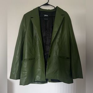 Green Leather Oversized Blazer